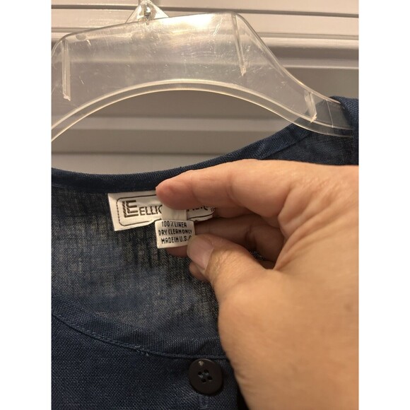 New Elliot Lauren Linen Button down Long sleeve Top Blue Size Medium Vintage - Picture 4 of 5